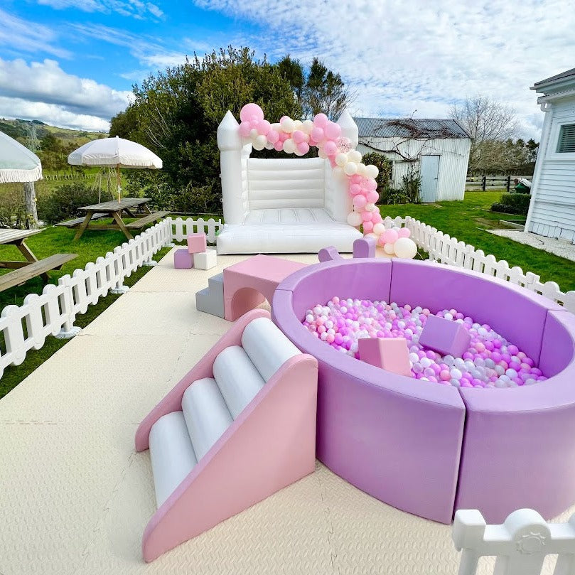 XL Round Purple Ball Pit + Pink Stairs
