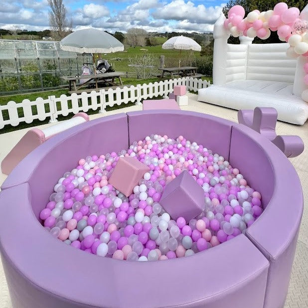 XL Round Purple Ball Pit + Pink Stairs