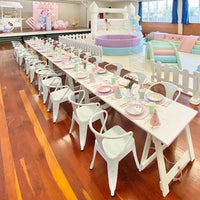 Load image into Gallery viewer, Luxe Kids Table and Chairs for 12 - White Table Tops
