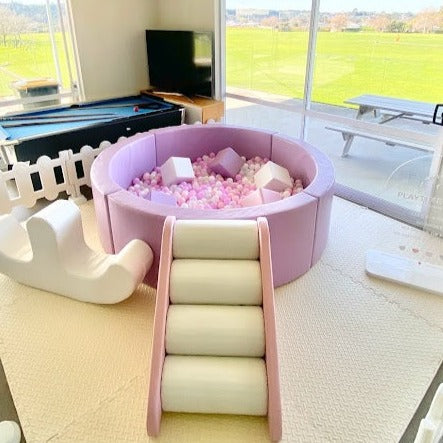 XL Round Purple Ball Pit + Pink Stairs