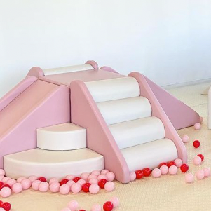 Double Slide Climber - Pastel Pink and White